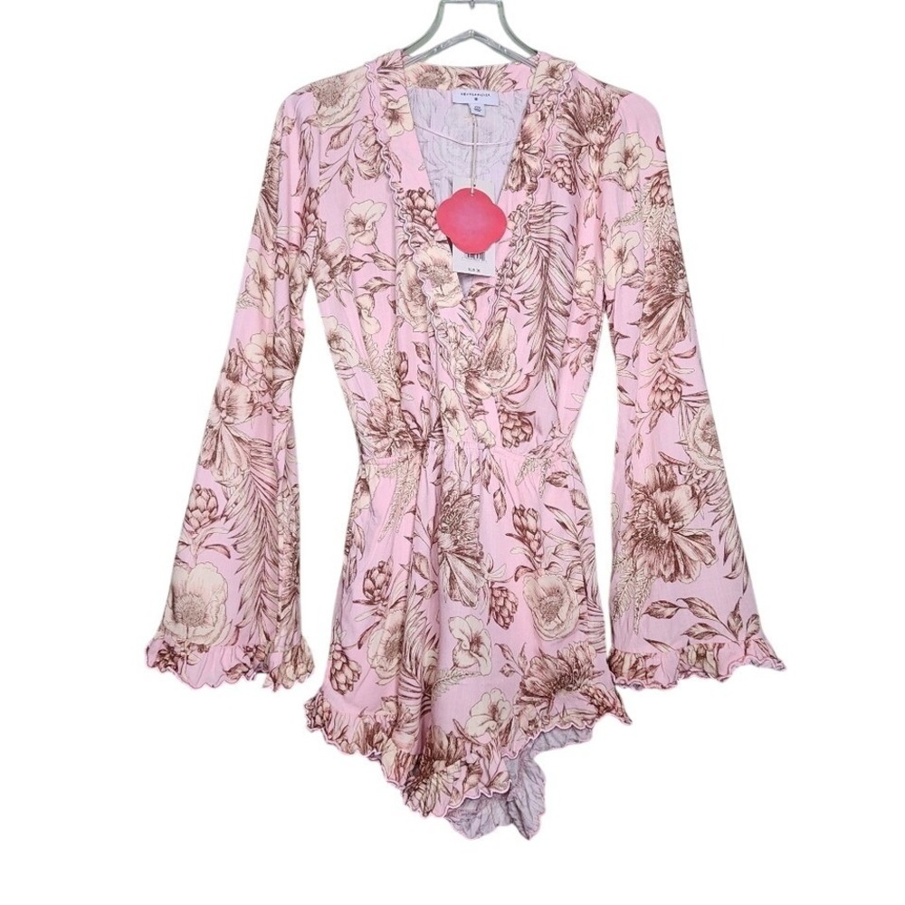 NEW Agua Bendita Target Romantic Pink Floral Scallop Trim Long Sleeve Romper XXS